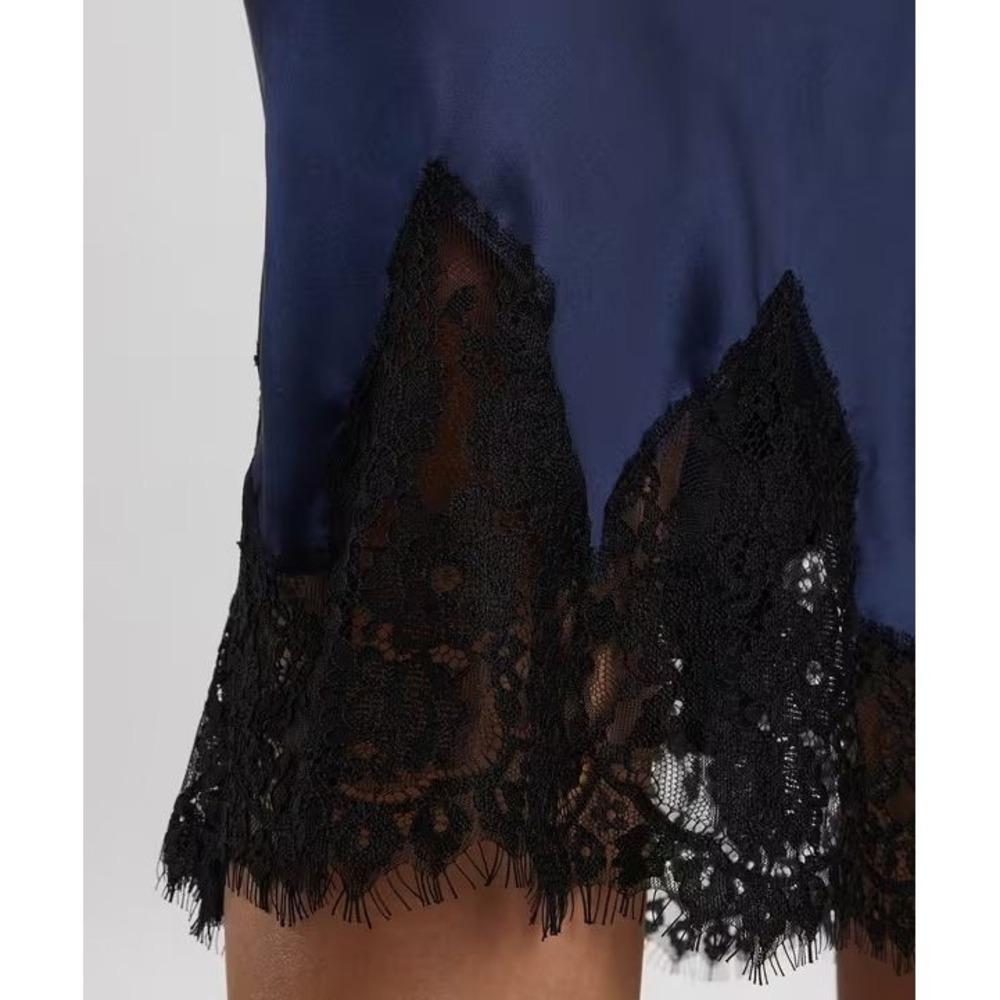 Reformation Women's Carolina 100% Silk Midi Skirt w/ Lace Hem - Navy Blue - L - Picture 3 of 5